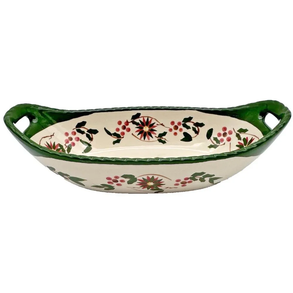 Temptations Old World Poinsettia Oval Centerpiece Baking Dish Seasonal Xmas 12oz - Picture 2 of 7